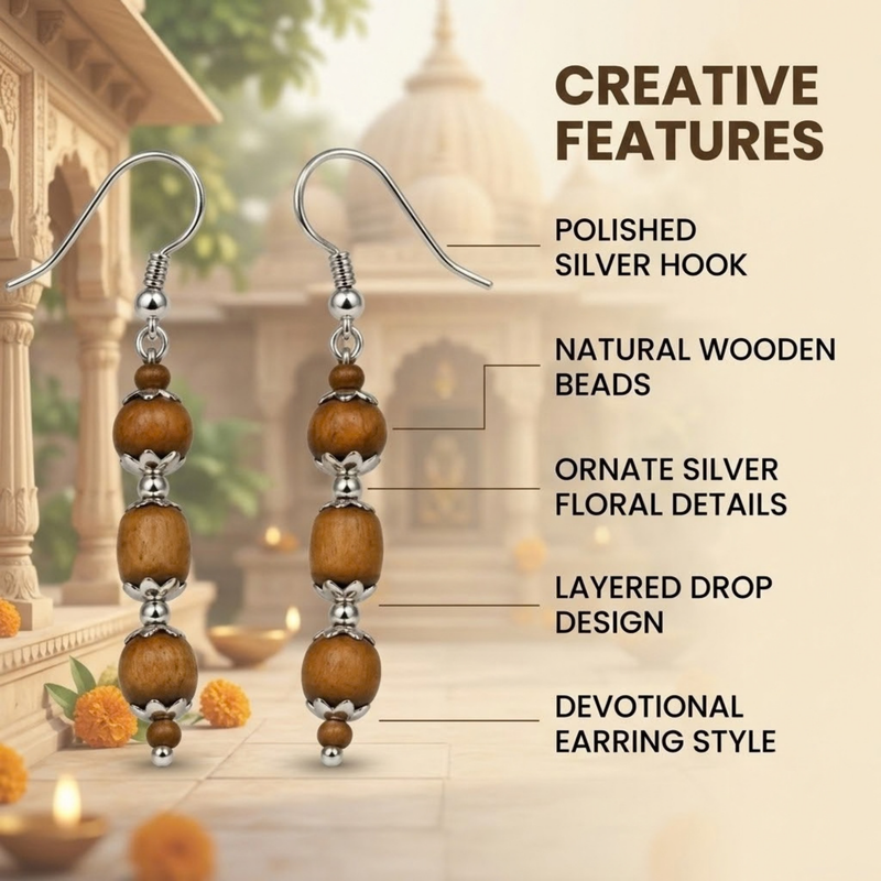 Silver 925 Natural Light Black Pure Tulsi Multi shape Beads Earring Tripal Dana