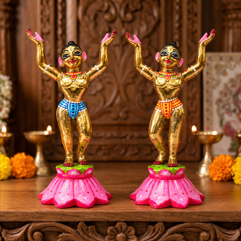 Solid Brass Gaur Nitai Deity Pair – Fully Hand-Painted, 6–12 Inch