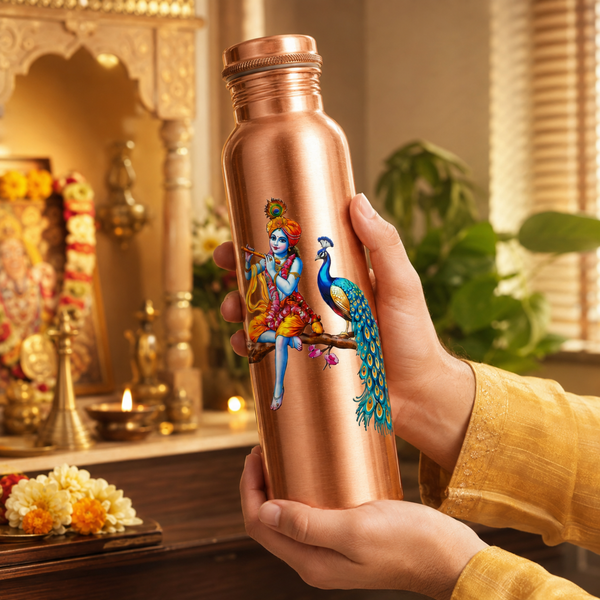 Pure Copper Bottle Krishna Peacock 950ml