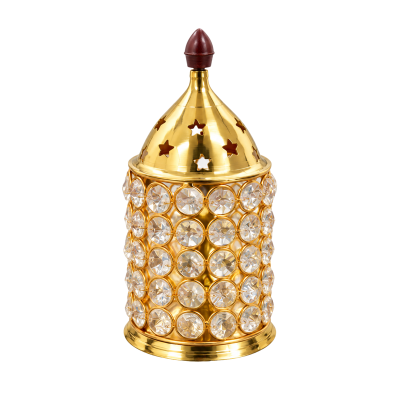 Brass Crystal Akhand Cylindrical Diya