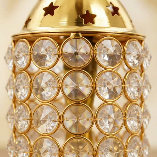 Brass Crystal Akhand Cylindrical Diya