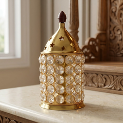 Brass Crystal Akhand Cylindrical Diya
