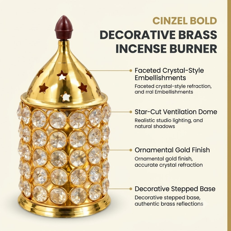 Brass Crystal Akhand Cylindrical Diya
